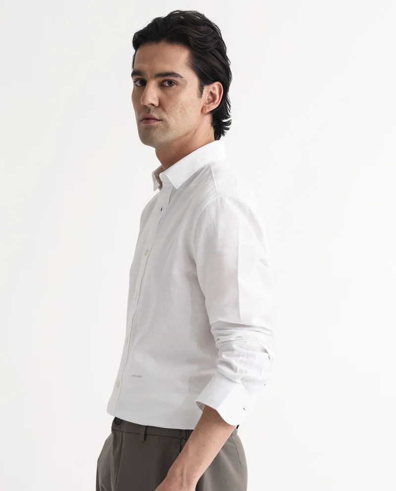 Rare Rabbit Rare Rabbit Mens Otago White Cotton Fabric Full Sleeves Regular Fit Solid Twill Shirt