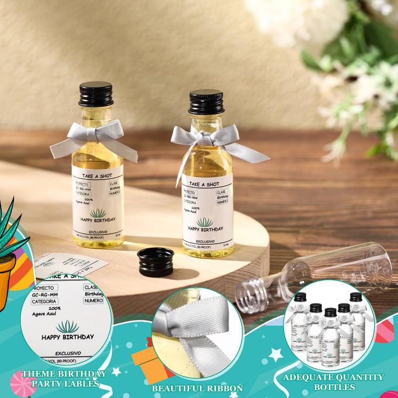 Jingmore 30 Pack 1.7oz Mini Liquor Bottles 50ml Plastic Alcohol Bottle with Cap, Labels, Ribbon for Party Supplies(Birthday,Turquoise) - Image 4