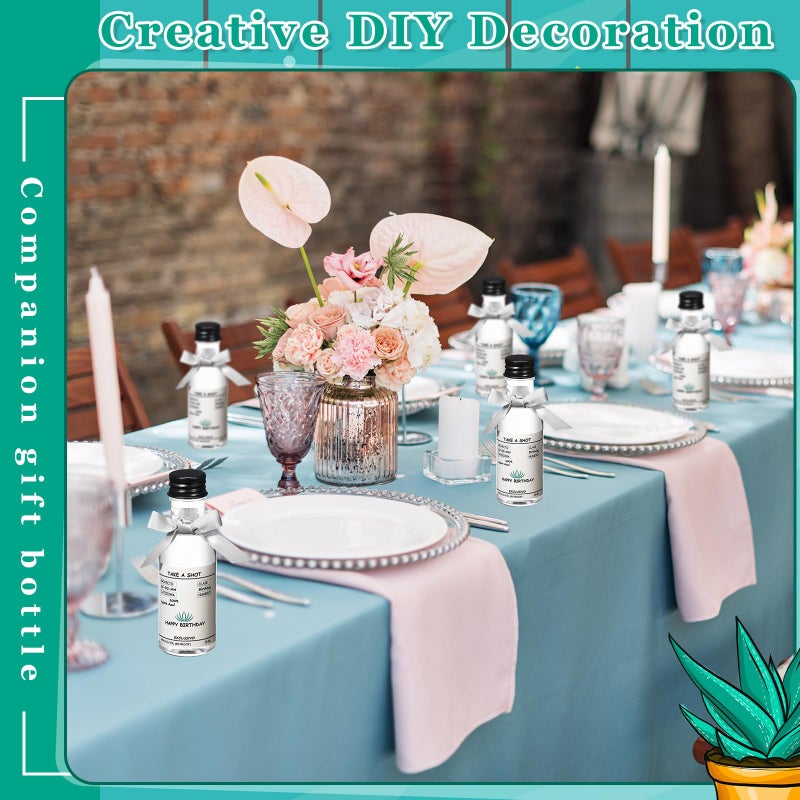 Jingmore 30 Pack 1.7oz Mini Liquor Bottles 50ml Plastic Alcohol Bottle with Cap, Labels, Ribbon for Party Supplies(Birthday,Turquoise) - Image 3