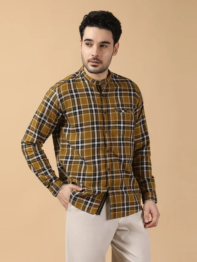 Kuons Avenue  KUONS AVENUE Men Checked Stand Collar Casual Shirt for Men | Best Price UAE