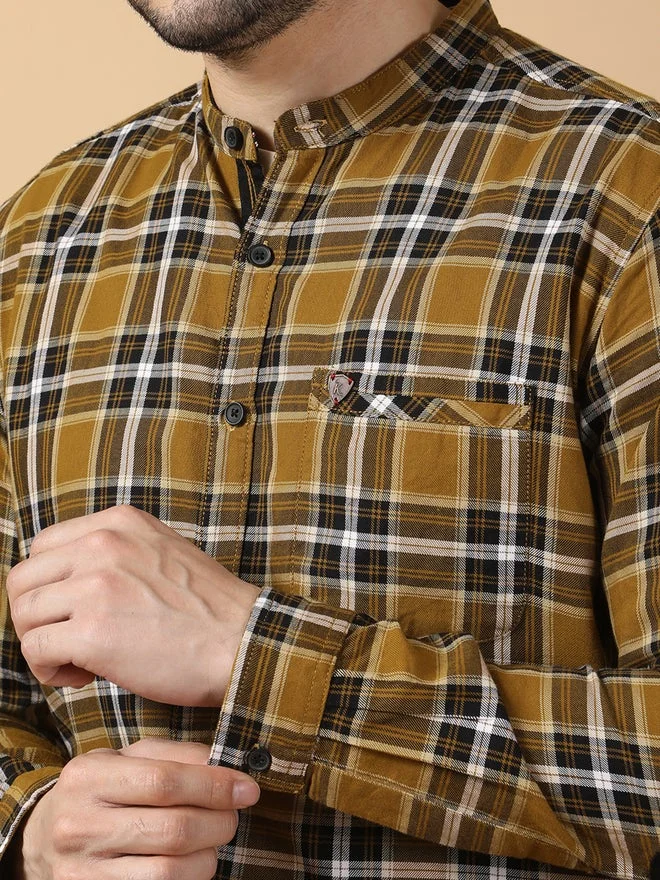 Kuons Avenue  KUONS AVENUE Men Checked Stand Collar Casual Shirt for Men | Best Price UAE