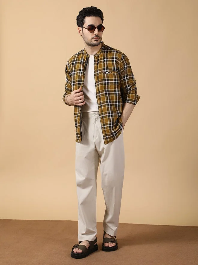 Kuons Avenue  KUONS AVENUE Men Checked Stand Collar Casual Shirt for Men | Best Price UAE