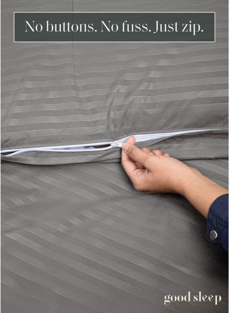 Good Sleep Premium Striped Duvet Set – 6-Piece Grey | Queen Size 200x160 cm | Ultra-Soft, Wrinkle-Resistant & Made in Dubai | Includes Duvet Cover, Fitted Sheet & 4 Pillowcases - Image 4
