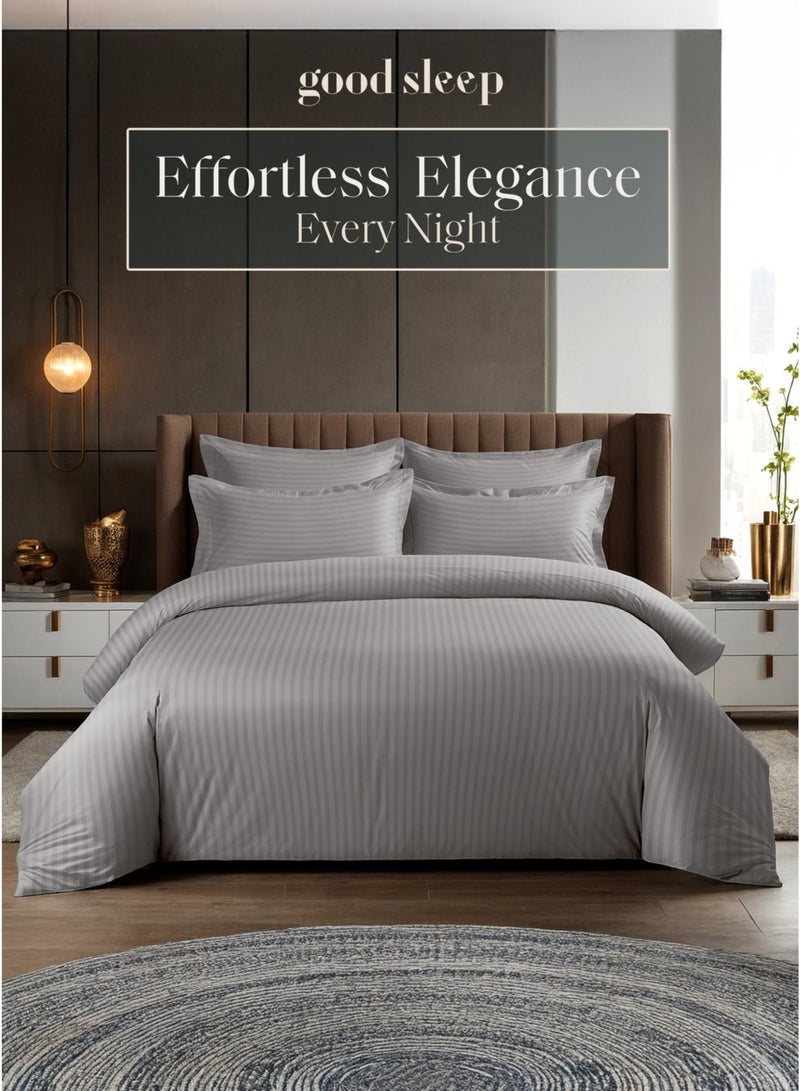 Good Sleep Premium Striped Duvet Set – 6-Piece Grey | Queen Size 200x160 cm | Ultra-Soft, Wrinkle-Resistant & Made in Dubai | Includes Duvet Cover, Fitted Sheet & 4 Pillowcases - Image 3