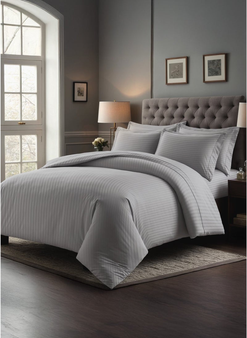Good Sleep Premium Striped Duvet Set – 6-Piece Grey | Queen Size 200x160 cm | Ultra-Soft, Wrinkle-Resistant & Made in Dubai | Includes Duvet Cover, Fitted Sheet & 4 Pillowcases - Image 2
