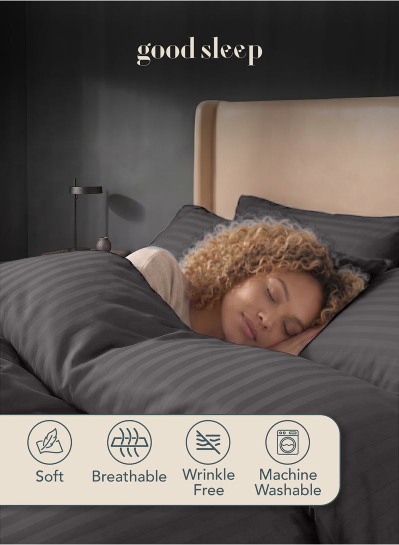Good Sleep Premium striped duvet cover set 6-piece - fits queen beds | duvet cover 220x230 cm & fitted sheet 200x180 cm | ultra-soft, wrinkle-resistant | grey | made in dubai - Image 4