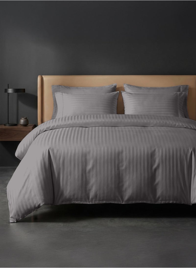 Good Sleep Premium striped duvet cover set 6-piece - fits queen beds | duvet cover 220x230 cm & fitted sheet 200x180 cm | ultra-soft, wrinkle-resistant | grey | made in dubai - Image 2