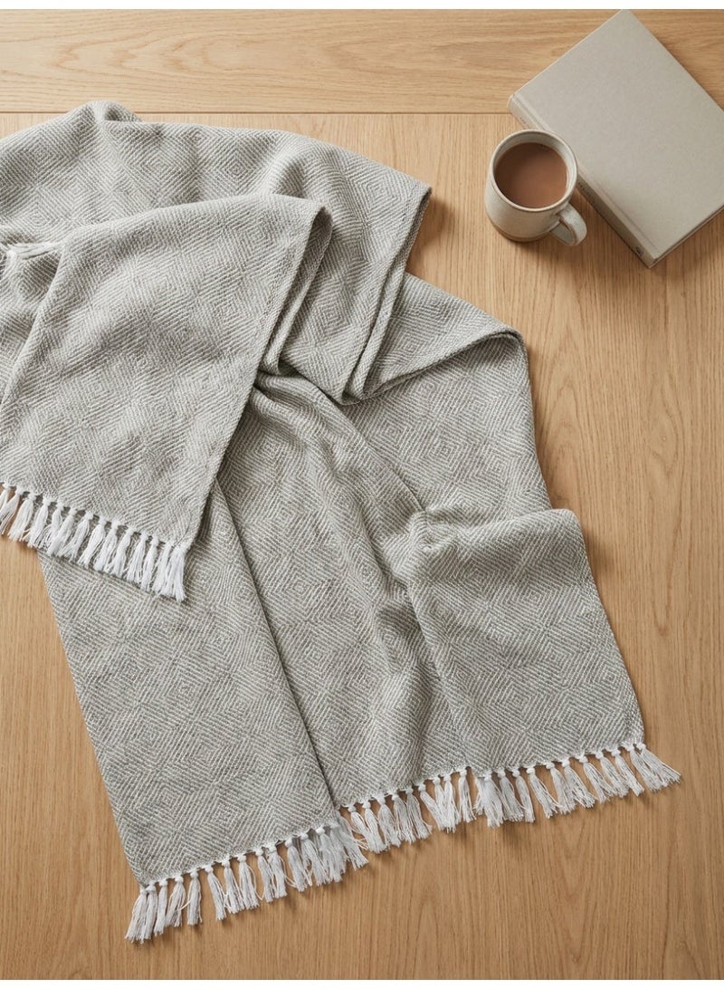 Ambrosia 130 x 160 cm 400GSM Woven Wooly Cotton Knitted Throw Blanket Beige with Fringed Edges Decorative Diamond Pattern Couch Cover and Bed Runner - Image 3