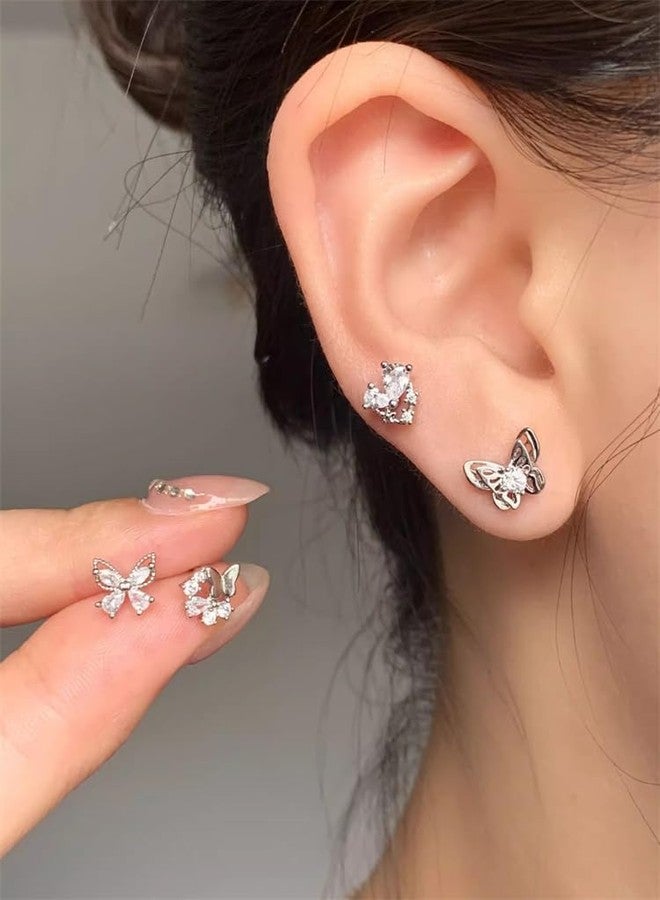 OIDIMS 18g Titanium Butterfly Stud Earrings for Women Stainless Steel Hypoallergenic CZ Cute Animal Crystal Tiny Tragus Cartilage Flat Screw Back Post Piercing Sensitive Ear Gift Birthday Christmas Wedding - Image 2