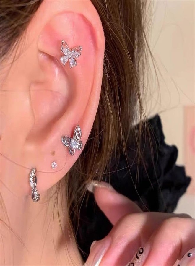 OIDIMS 18g Titanium Butterfly Stud Earrings for Women Stainless Steel Hypoallergenic CZ Cute Animal Crystal Tiny Tragus Cartilage Flat Screw Back Post Piercing Sensitive Ear Gift Birthday Christmas Wedding - Image 3