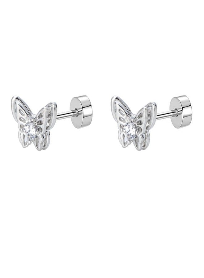OIDIMS 18g Titanium Butterfly Stud Earrings for Women Stainless Steel Hypoallergenic CZ Cute Animal Crystal Tiny Tragus Cartilage Flat Screw Back Post Piercing Sensitive Ear Gift Birthday Christmas Wedding - Image 1