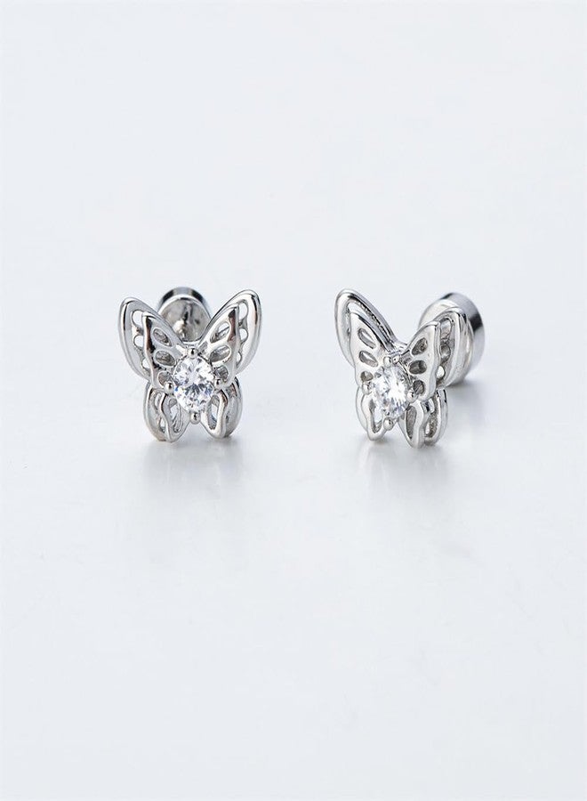 OIDIMS 18g Titanium Butterfly Stud Earrings for Women Stainless Steel Hypoallergenic CZ Cute Animal Crystal Tiny Tragus Cartilage Flat Screw Back Post Piercing Sensitive Ear Gift Birthday Christmas Wedding - Image 5