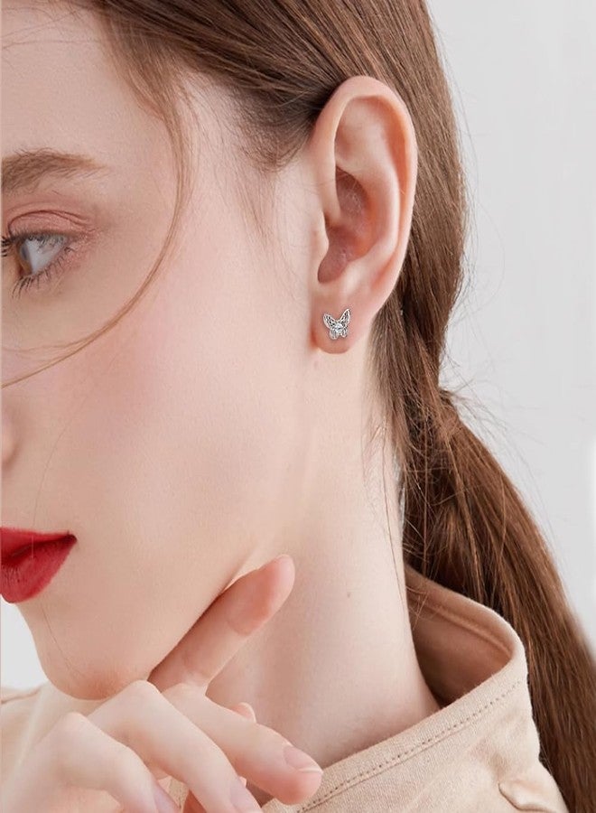 OIDIMS 18g Titanium Butterfly Stud Earrings for Women Stainless Steel Hypoallergenic CZ Cute Animal Crystal Tiny Tragus Cartilage Flat Screw Back Post Piercing Sensitive Ear Gift Birthday Christmas Wedding - Image 4
