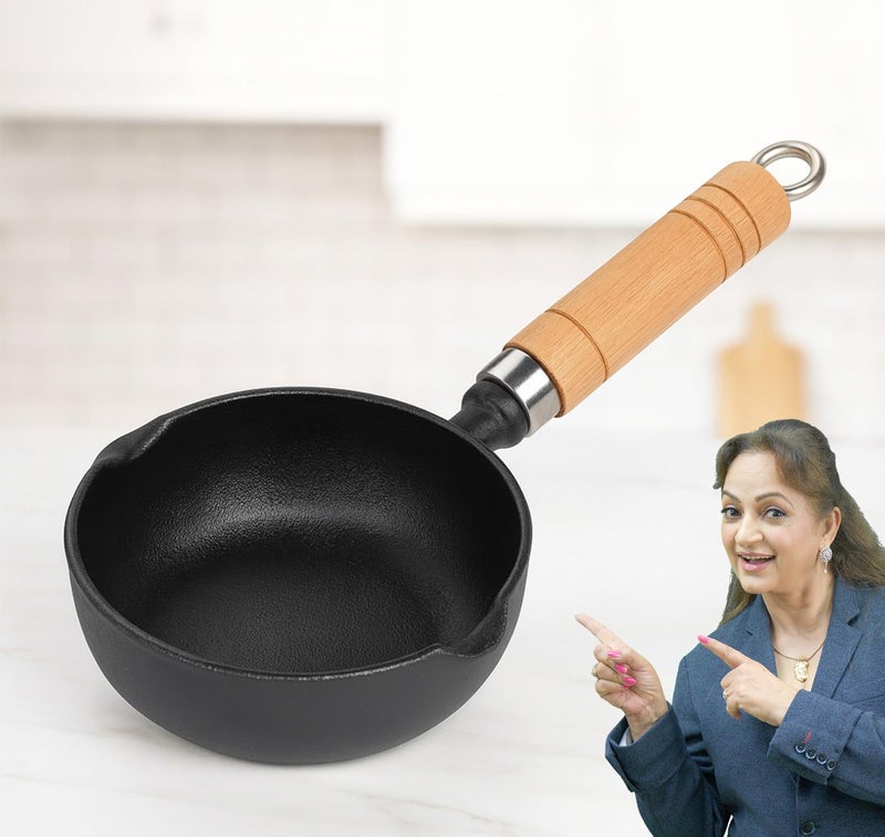 PANCA Cast Iron Tadka Pan | 4 Inch Pre-Seasoned Tempering Pan for Dal & Spices | Gas & Stove-Friendly, 450g Heavy Duty Vaghar/Chounk Pan | 100% Toxin-Free Naturally (Round) - Image 1