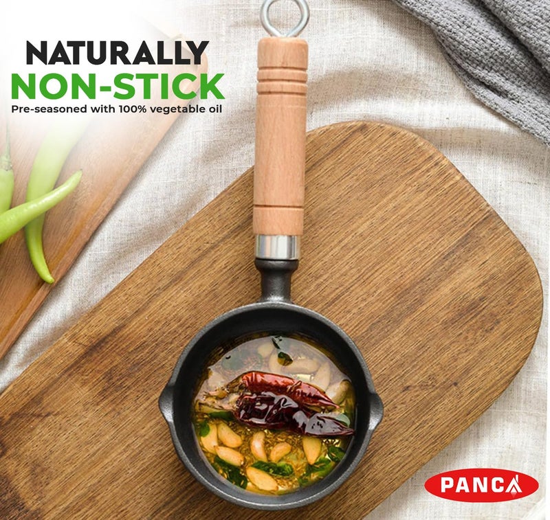PANCA Cast Iron Tadka Pan | 4 Inch Pre-Seasoned Tempering Pan for Dal & Spices | Gas & Stove-Friendly, 450g Heavy Duty Vaghar/Chounk Pan | 100% Toxin-Free Naturally (Round) - Image 2