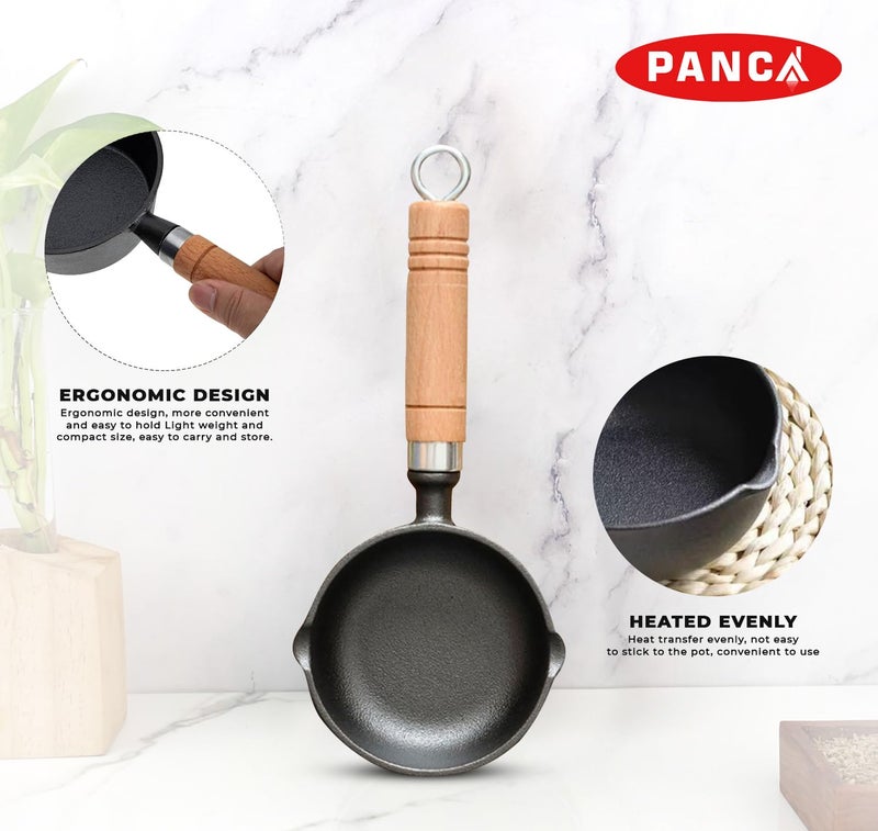 PANCA Cast Iron Tadka Pan | 4 Inch Pre-Seasoned Tempering Pan for Dal & Spices | Gas & Stove-Friendly, 450g Heavy Duty Vaghar/Chounk Pan | 100% Toxin-Free Naturally (Round) - Image 5