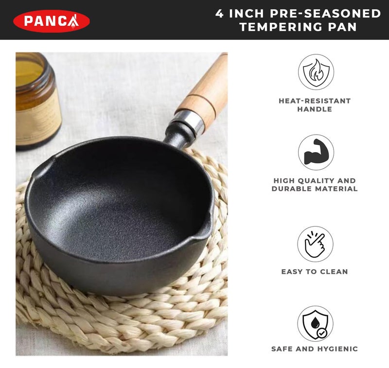 PANCA Cast Iron Tadka Pan | 4 Inch Pre-Seasoned Tempering Pan for Dal & Spices | Gas & Stove-Friendly, 450g Heavy Duty Vaghar/Chounk Pan | 100% Toxin-Free Naturally (Round) - Image 3