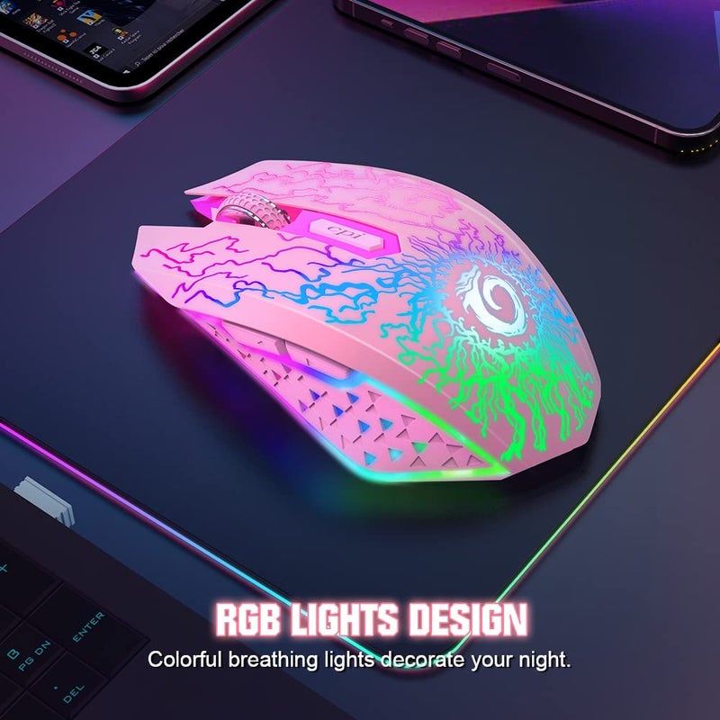 VersionTECH . Wireless Gaming Mouse, Rechargeable Computer Mouse Mice with Colorful LED Lights, Silent Click, 2.4G USB Nano Receiver, 3 Level DPI for PC Gamer Laptop Desktop Chromebook Mac-Pink - Image 4