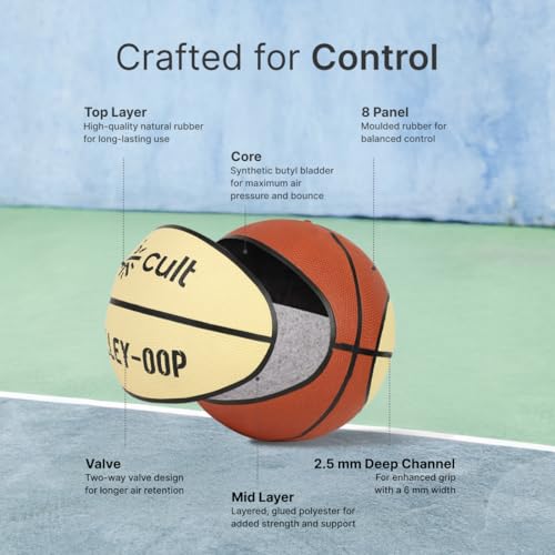CULT Basketball Alley OOP Size 7 Indoor Outdoor Basketball for Men & Women Durable Rubber Grip Training & Match Play Ball with Butyl Bladder Brown Cream - Image 5