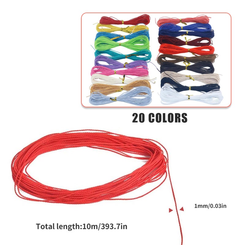 Solbrezeni 20 Colors 1mm Waxed Cord, Colourful Waxed Thread, Beading Macrame for Jewellery Making, Bracelet Cords for Handmade Craft, String for Bracelet Making DIY Crafts Macrame Leather Sewing(Combo 20) - Image 2