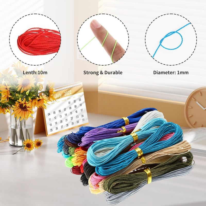 Solbrezeni 20 Colors 1mm Waxed Cord, Colourful Waxed Thread, Beading Macrame for Jewellery Making, Bracelet Cords for Handmade Craft, String for Bracelet Making DIY Crafts Macrame Leather Sewing(Combo 20) - Image 3