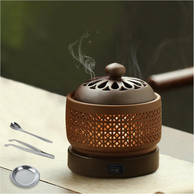 مبخرة كهربائية سيراميكية مع شاشة LED، مبخرة راتنج، ضبط درجة الحرارة والتوقيت، ناشر عطر إلكتروني لتنقية الهواء الداخلي، ديكور المنزل، التأمل، اليوغا - Image 1