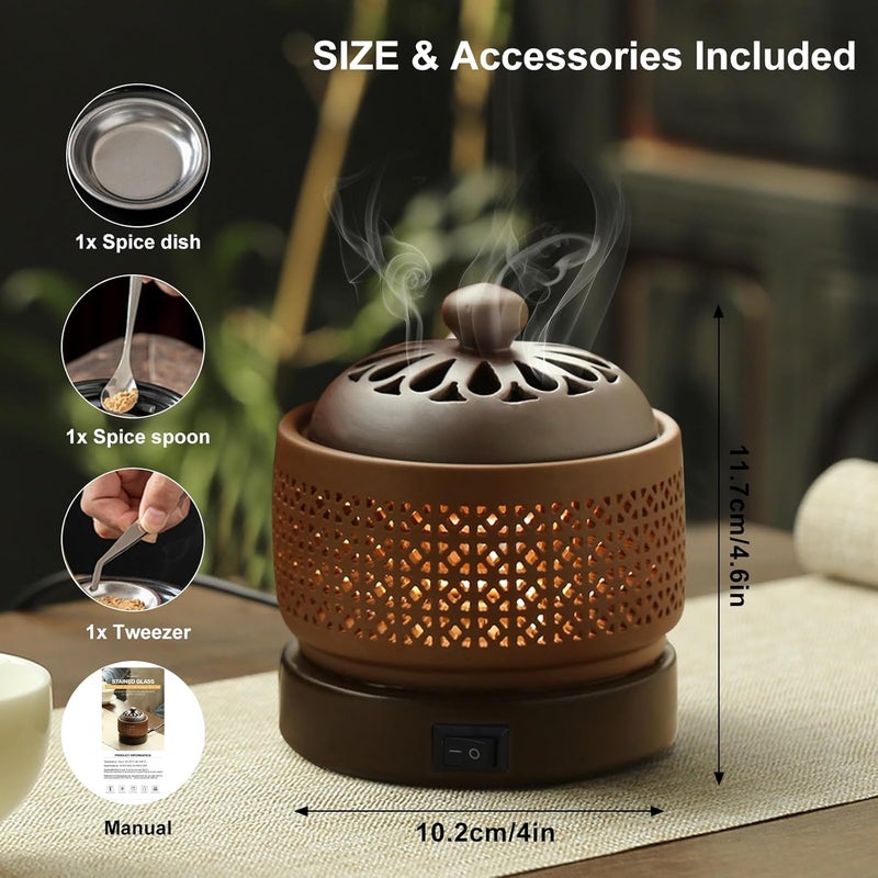 مبخرة كهربائية سيراميكية مع شاشة LED، مبخرة راتنج، ضبط درجة الحرارة والتوقيت، ناشر عطر إلكتروني لتنقية الهواء الداخلي، ديكور المنزل، التأمل، اليوغا - Image 4