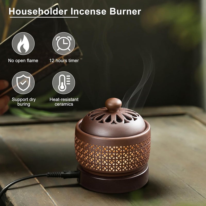مبخرة كهربائية سيراميكية مع شاشة LED، مبخرة راتنج، ضبط درجة الحرارة والتوقيت، ناشر عطر إلكتروني لتنقية الهواء الداخلي، ديكور المنزل، التأمل، اليوغا - Image 2