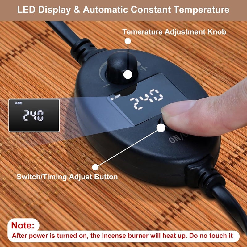 مبخرة كهربائية سيراميكية مع شاشة LED، مبخرة راتنج، ضبط درجة الحرارة والتوقيت، ناشر عطر إلكتروني لتنقية الهواء الداخلي، ديكور المنزل، التأمل، اليوغا - Image 5