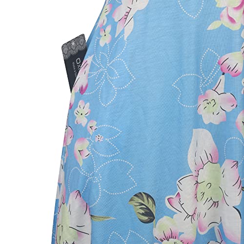 oxiuly Women's Fit and Flare Summer Casual Dress Cotton Strertchy Midi Dresses with Pockets OX262 (Sky Floral, L) - Image 3