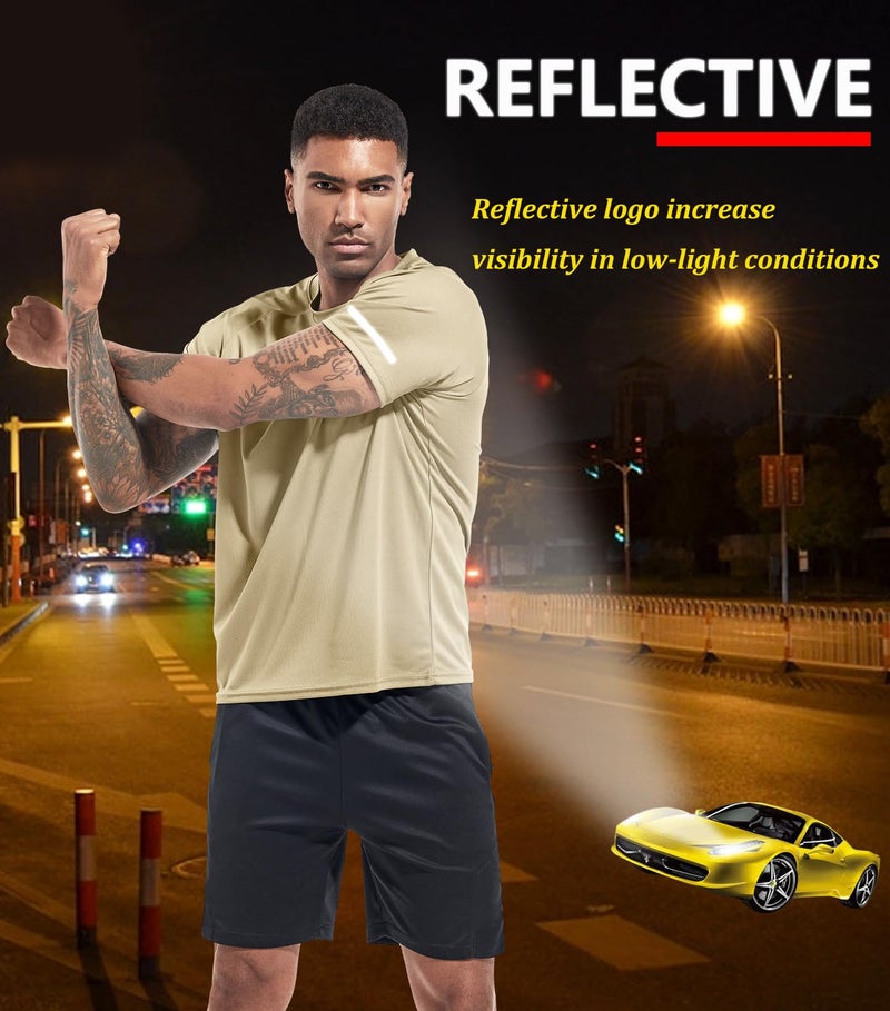 Boyzn Men's 3 Pack Workout Running Shirts, Dry Fit Moisture Wicking T-Shirts, Sports Gym Athletic Short Sleeve T Shirts for Men Black/White/Khaki-3P12-L - Image 5