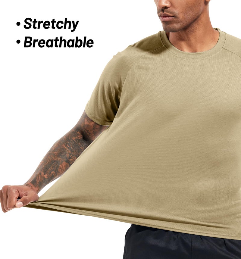 Boyzn Men's 3 Pack Workout Running Shirts, Dry Fit Moisture Wicking T-Shirts, Sports Gym Athletic Short Sleeve T Shirts for Men Black/White/Khaki-3P12-L - Image 3