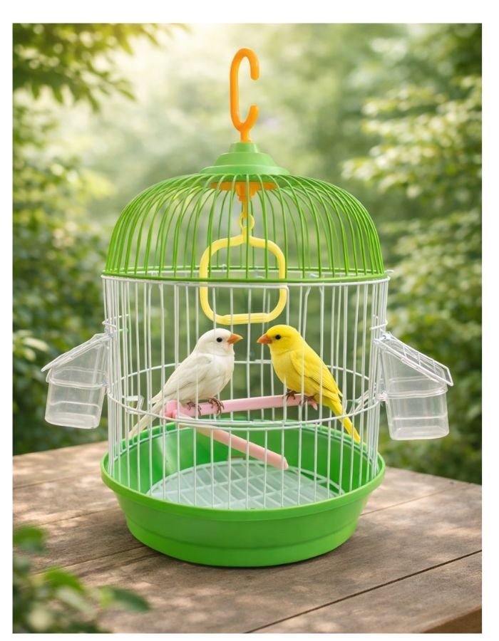 Petto Premium Round Hanging Bird Cage with Perch & Feeders – 23 × 40 cm - Image 1