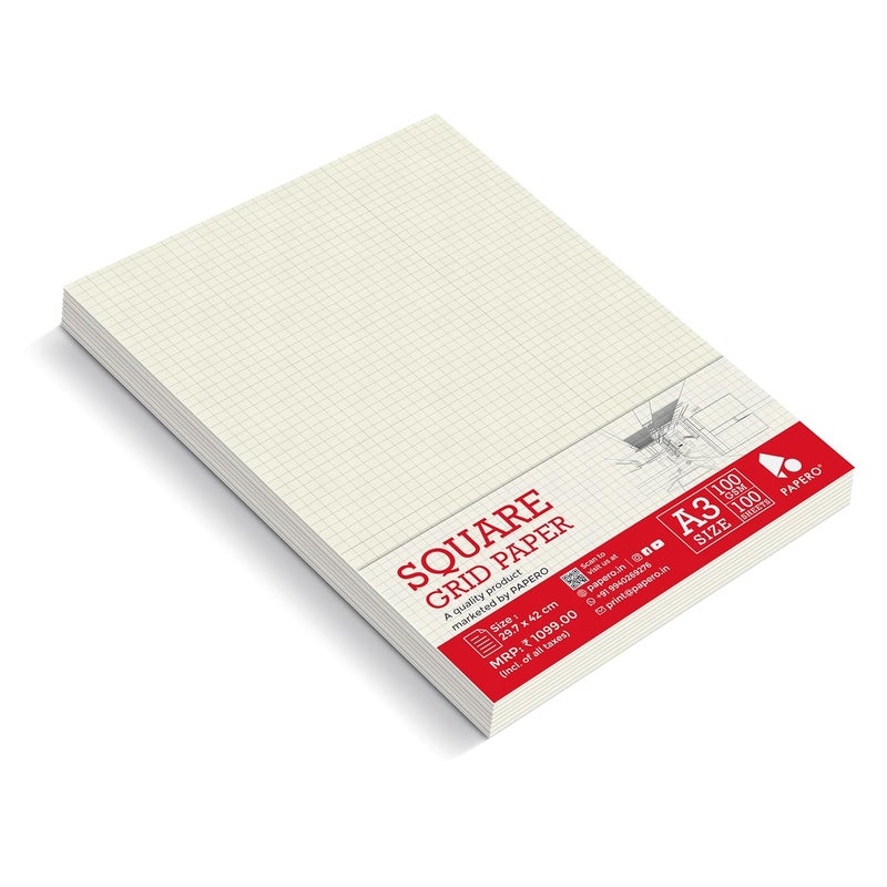 PAPERO A3 Loose Leaf Square Grid Paper | 100 GSM | 100 Sheets | (29.7 x 42 cm) | Ideal for Artists & Designers (A3-100 SHEETS) - Image 5