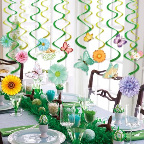VABAMNA 33pcs Spring Hanging Decorations for Home - Flower Butterfly Hanging Swirls with Led Lights for Spring Summer Easter Flower Butterfly Themed Birthday Party Decorations - Image 2