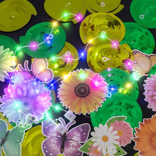 VABAMNA 33pcs Spring Hanging Decorations for Home - Flower Butterfly Hanging Swirls with Led Lights for Spring Summer Easter Flower Butterfly Themed Birthday Party Decorations - Image 5