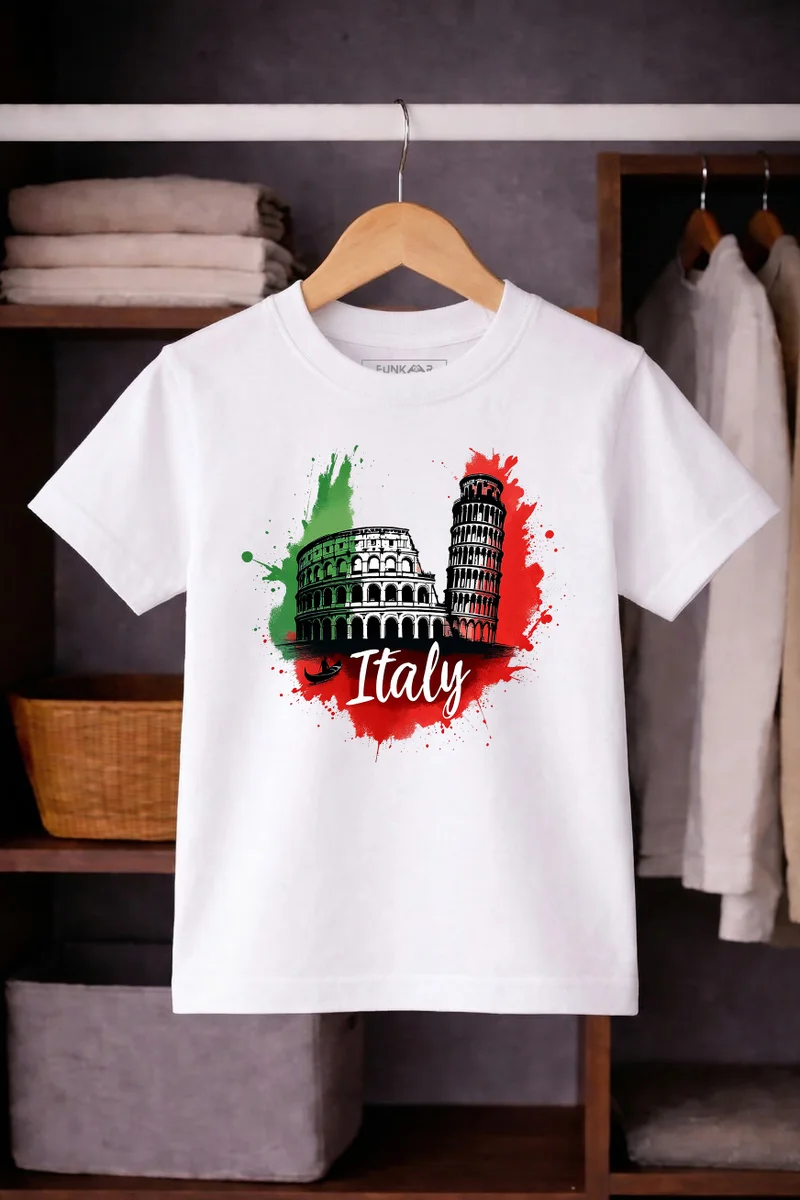 فنكار FUNKAAR تيشيرت أطفال للأولاد والبنات بطباعة علم إيطاليا