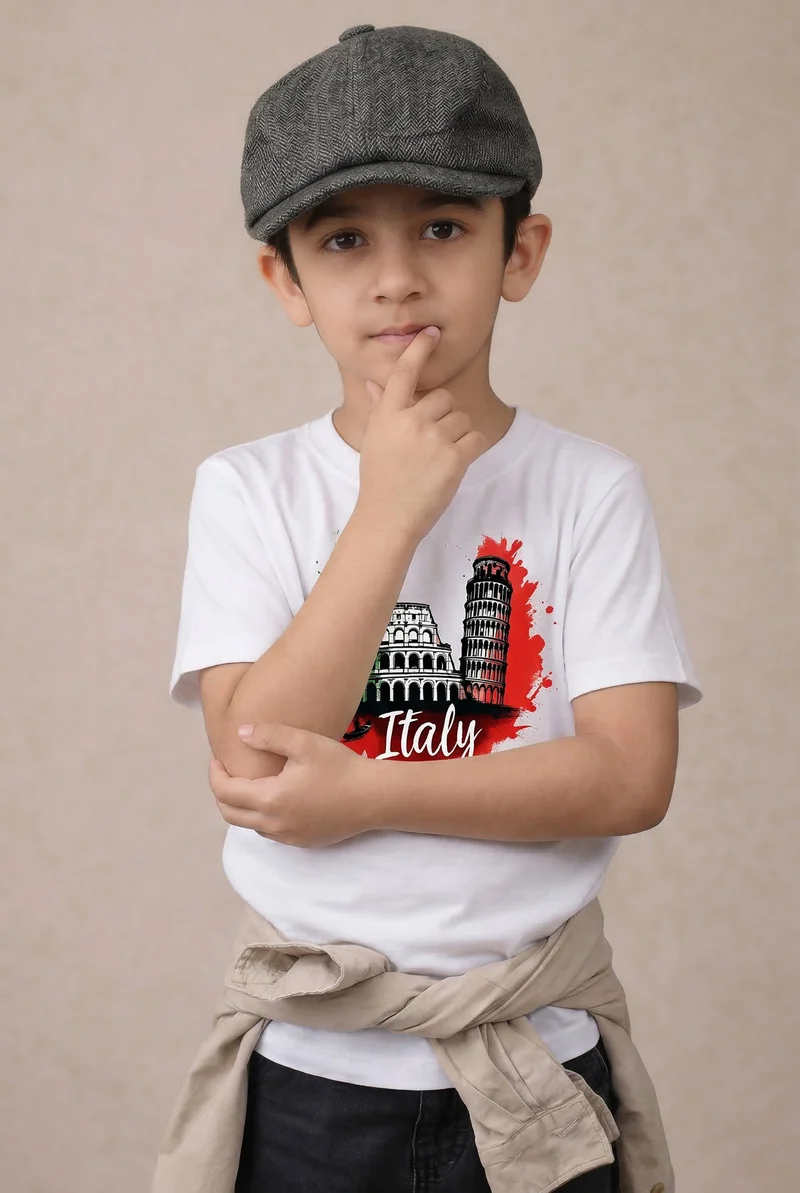 فنكار تيشيرت أطفال للأولاد والبنات بطباعة علم إيطاليا