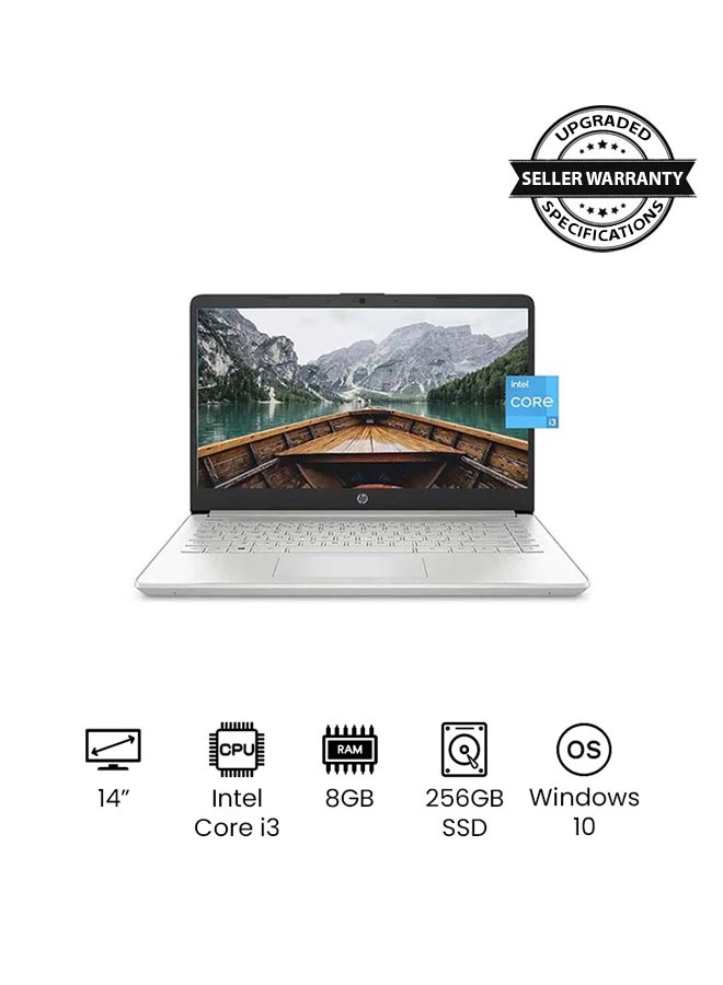 HP 14-DQ2055WM (Upgraded Version) Laptop With 14-Inch Full HD Display, 11th Gen Core i3 1115G4 Processor/8GB RAM/256GB SSD/Intel UHD Graphics/Windows 10/International Version English/Arabic silver - Image 1
