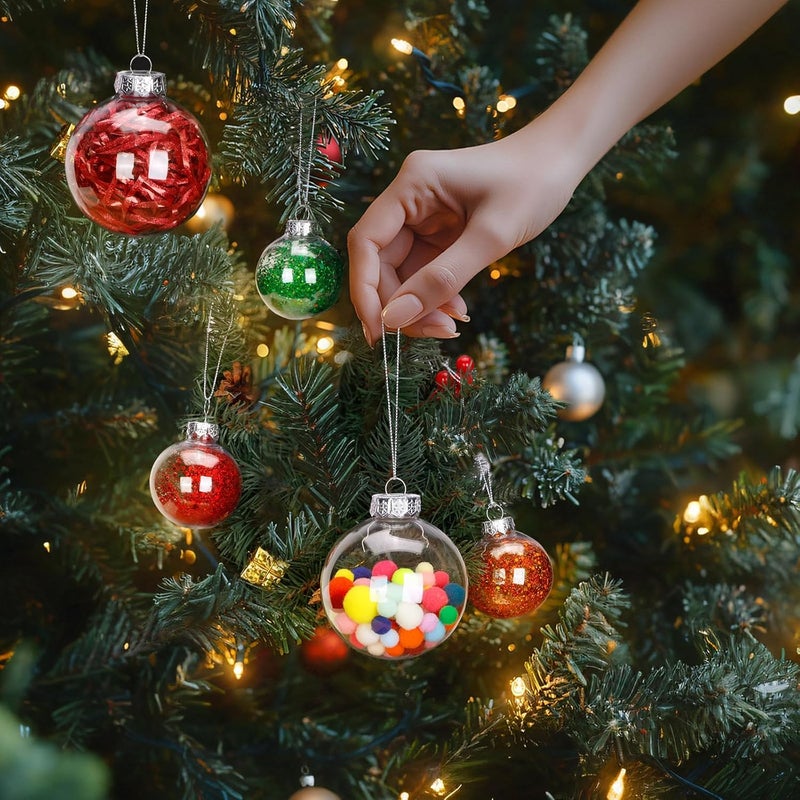 LYLYFAN 12 Pack Clear Plastic Fillable Ornament Ball 2.36''/60mm for Christmas,Holiday, Wedding,Party,Home Decor - Image 3