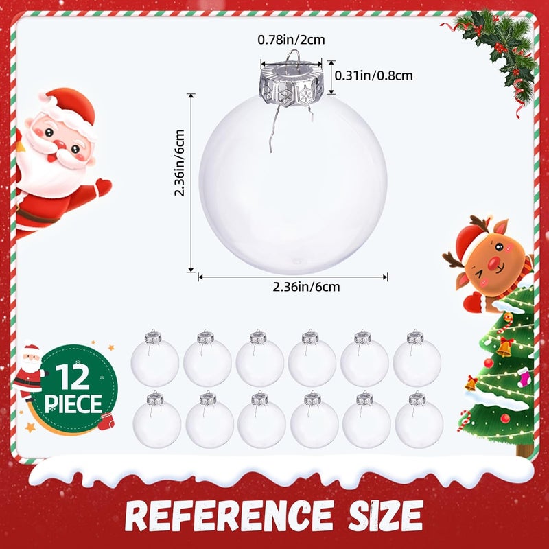 LYLYFAN 12 Pack Clear Plastic Fillable Ornament Ball 2.36''/60mm for Christmas,Holiday, Wedding,Party,Home Decor - Image 2