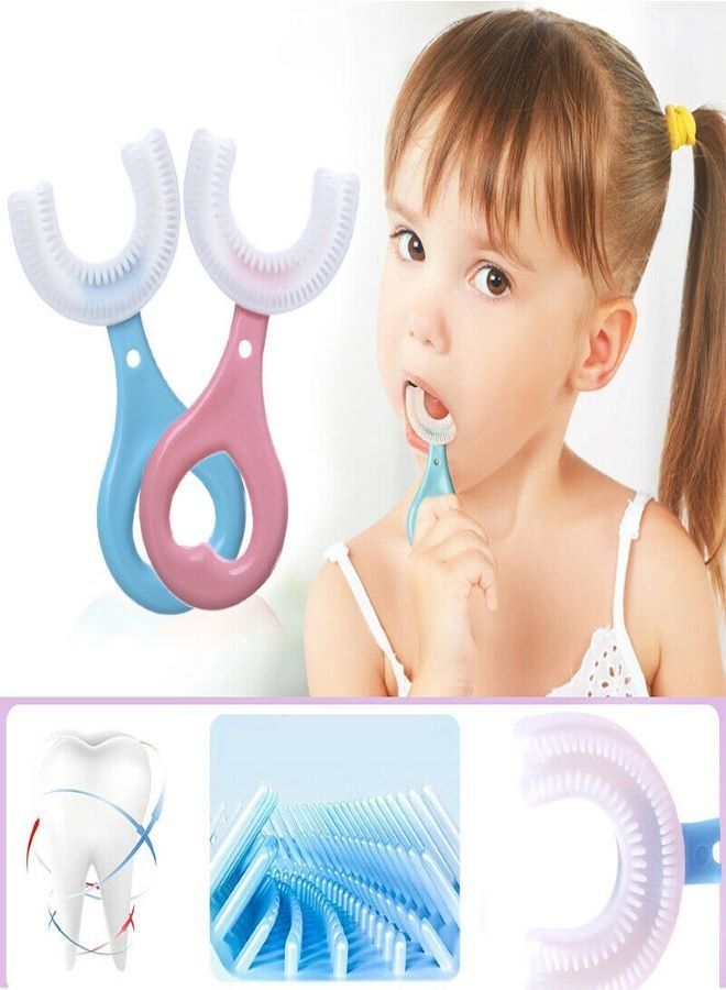 Soft Silicone Toothbrush 360° Oral Teeth Cleaning Design U Shaped Brush for Kids Pink - Image 2