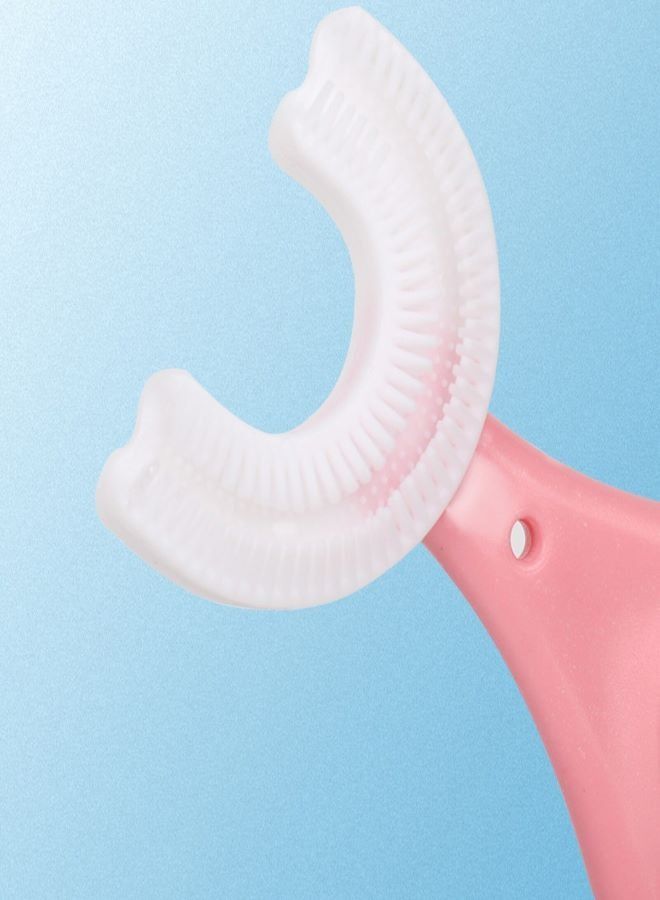 Soft Silicone Toothbrush 360° Oral Teeth Cleaning Design U Shaped Brush for Kids Pink - Image 4