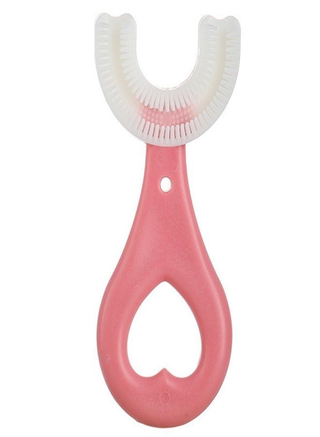 Soft Silicone Toothbrush 360° Oral Teeth Cleaning Design U Shaped Brush for Kids Pink - Image 1
