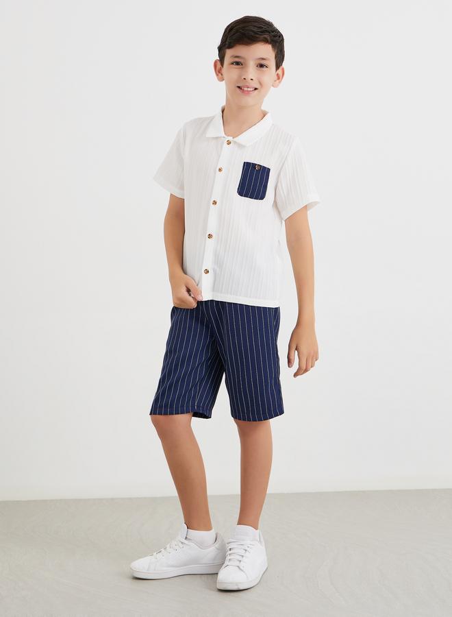 Styli Textured Shirt and Striped Shorts Set - Image 2
