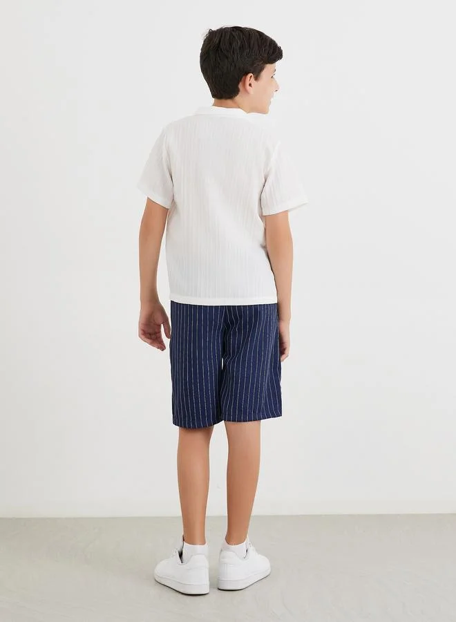 Styli Styli Textured Shirt and Striped Shorts Set