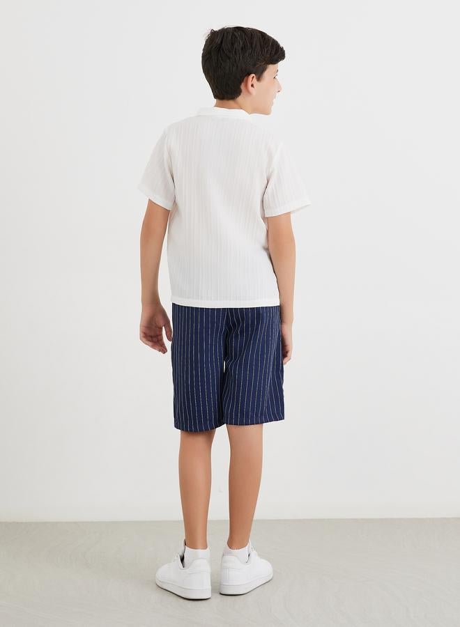 Styli Textured Shirt and Striped Shorts Set - Image 5