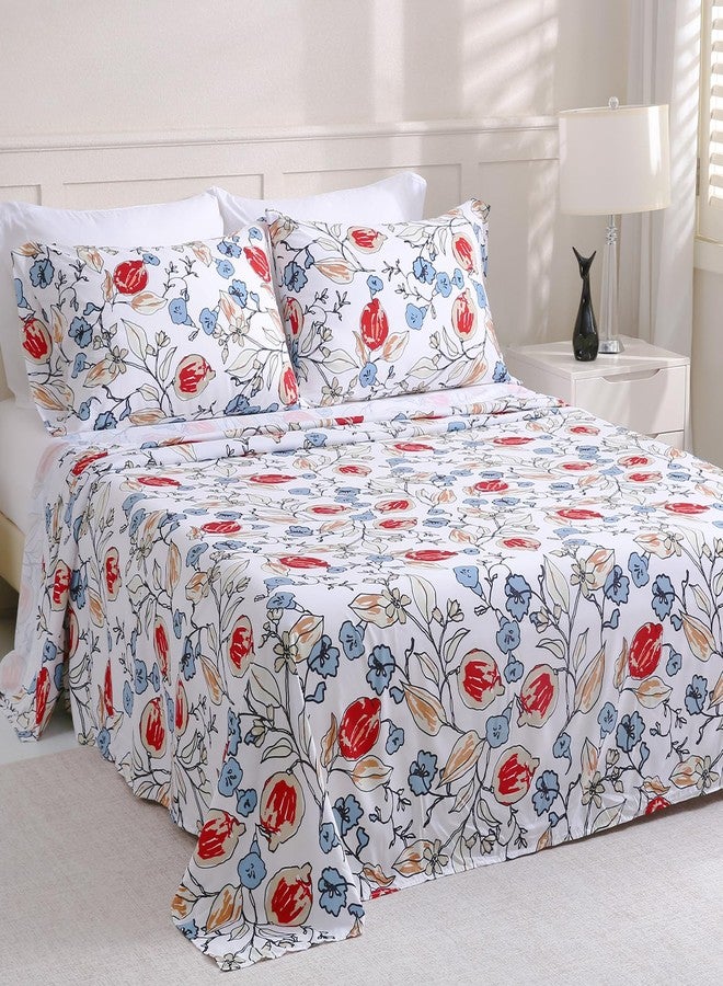 LONAVA Solid and Printed Queen Size Bed Sheet Set - 6-Piece, Includes Solid Fitted Sheet, Solid Pillowcases, OEKOTEX Certified, 100% Brushed Microfiber, Comfortable and Breathable, G24054 - Image 1