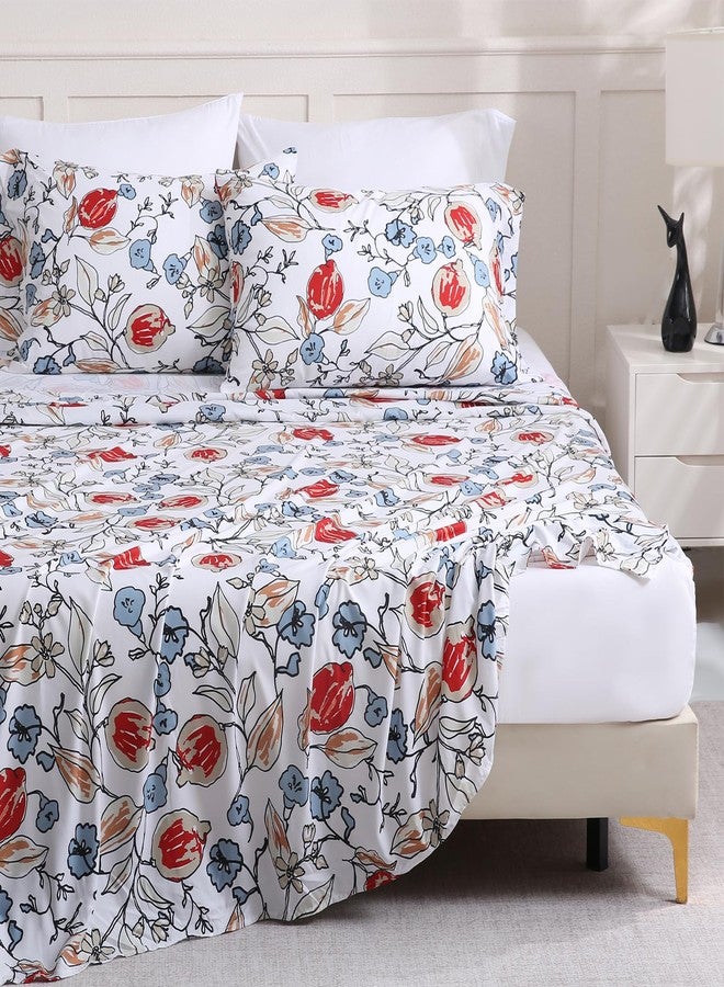 LONAVA Solid and Printed Queen Size Bed Sheet Set - 6-Piece, Includes Solid Fitted Sheet, Solid Pillowcases, OEKOTEX Certified, 100% Brushed Microfiber, Comfortable and Breathable, G24054 - Image 3