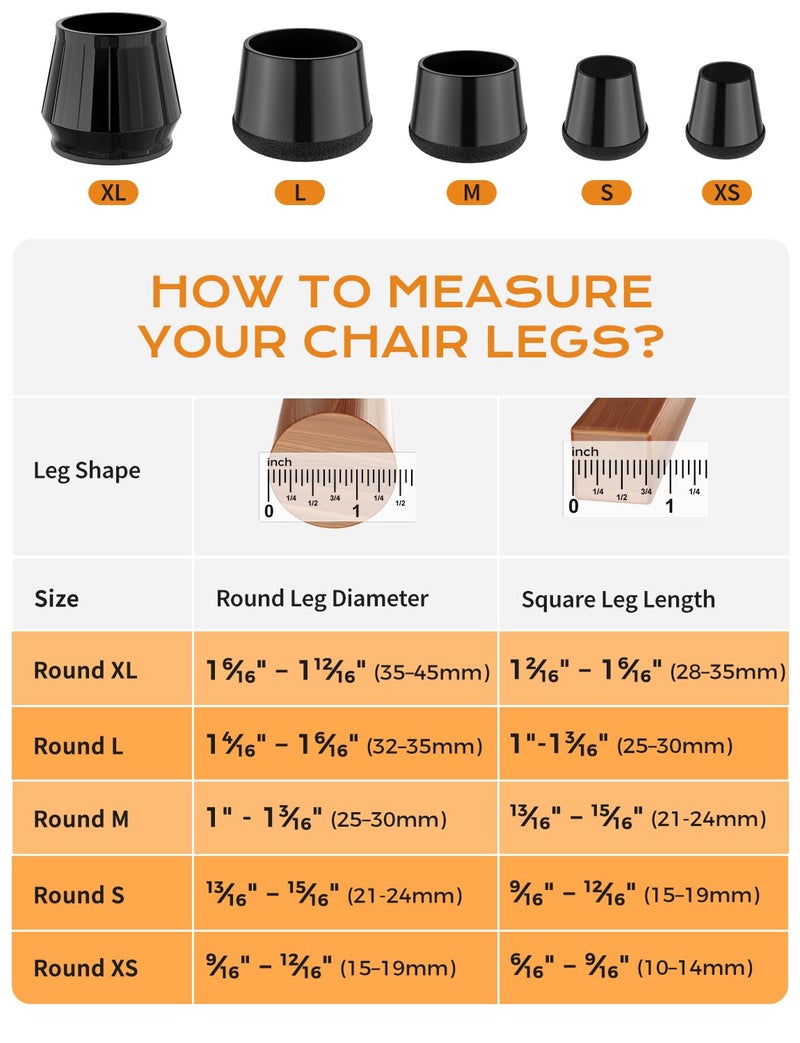 yomanta 24 PCS Silicone & Felt Chair Leg Floor Protectors - Scratch Proof & Noise Reducing Furniture Caps for Hardwood Floors - Round XS Fits 9/16" to 12/16" (15â€“19mm), Black - Image 2